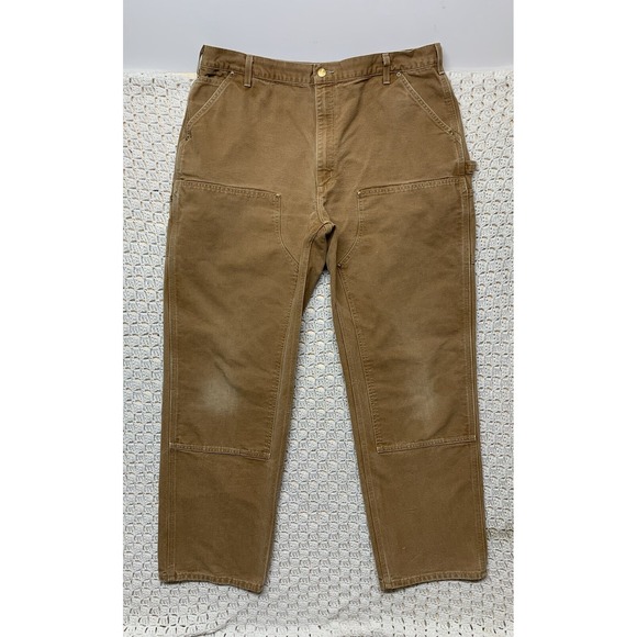 Vtg Carhartt Carpenter Pants Men 42x34 Aprx 40x32 Brown Double Knee Duck Canvas - Picture 1 of 11